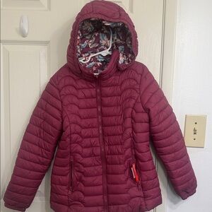 T/O Maroon Puffer Jacket with Floral Interior ( reversible )